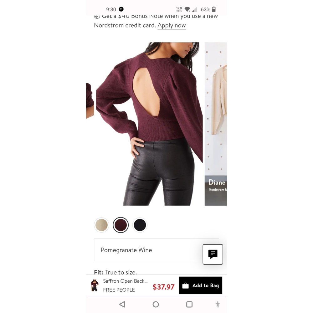 Free People Saffron Open Back Sweater Size XS
